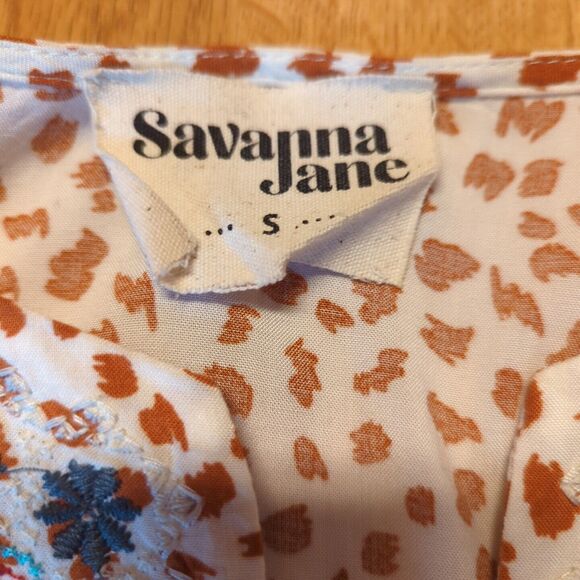 Savanna Jane Top Womens Small Print Floral Embroidered Boho Bell Sleeve - Picture 5 of 7